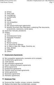 Checklist Of Employment Issues For Due Diligence Law P Roomofalice