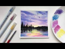 Forest Sunset Watercolor Painting For