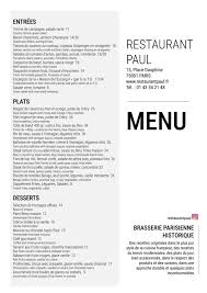 menu 2023 restaurant paul in paris