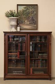 Victorian Carved Oak Bookcase Glass Doors