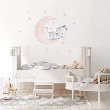 Fabric Wall Decal Cat And Moon Nursery