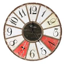 Round Distressed Wood And Iron Wall Clock