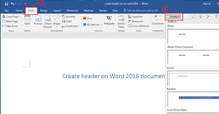 create header on ms word 2016 doent