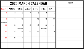 Free March 2020 Printable Calendar Template With Holidays