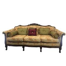 Victorian sofa with carved wood frame & green upholstery. Sold Victorian Style Paisley Sofa Avonlea Antiques Interiors