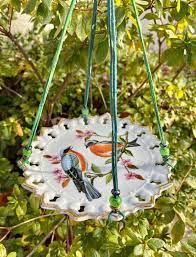 Hanging Dish Bird Feeder Upcycled