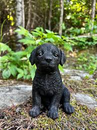 Black Lab Dog Sitting Statue Puppy