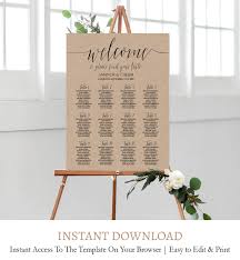 Kraft Wedding Seating Chart Poster Seating Plan Editable Template Pdf C1