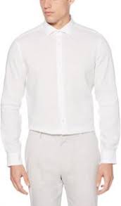 Perry Ellis Mens Slim Fit Long Sleeve Solid Linen Shirt Bright White Small