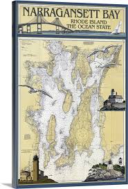 Narragansett Bay Rhode Island Nautical Chart Retro Travel Poster
