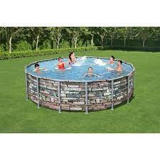 We can see the picture above, the kids is happy with their pool. Bestway Power Steel Frame 16 X 48 Round Above Ground Swimming Pool Set Walmart Com Walmart Com
