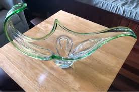 Vintage Green Glass Bowl Vases