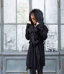 Black Hooded Coat Wool Coat Fur Coat
