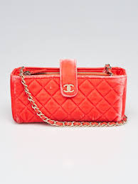Chanel Coral Quilted Velvet Mini Phone Holder Clutch Bag W