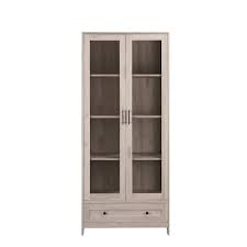 Home Source Industries Home Source Display Storage Cabinet In White Oak With Glass Doors
