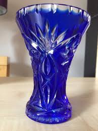 Small Blue Clear Cut Glass Vase
