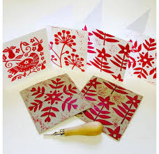 festive cards using lino print
