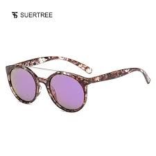 Suertree Fashion Round Polarized Sunglasses Trendy Women Men Purple Mirror Shades Pilot Eyewear Unisex Eyeglasses Jh9030a