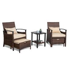 hand woven durable synthetic resin rattan 5 piece wicker outdoor bistro set with beige cushions