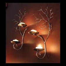 Set Of Two Candle Metal Tree Sculpture