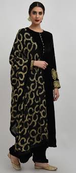 Black Pure Silk Velvet Gold Tilla Embroidered Suit