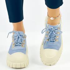 Pantofi Sport Dama Albastri din Piele Ecologica Intoarsa Siera