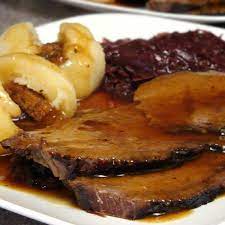 slow cooked marinated beef with gravy