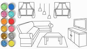 vẽ phòng khách và tô màu long lanh ♥ How to draw Living Room For Kids ♥  Glitter Living Room - YouTube