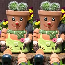 Set Of 2 Terracotta Flower Pot Man