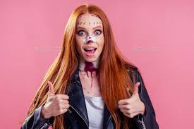 redhaired ginger biker woman wearing