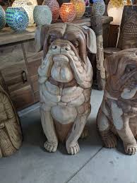 Wooden Statue Bulldog Dog 100cm