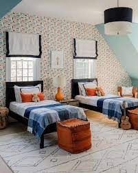 Black Twin Beds With Orange Lumbar