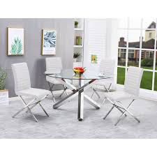 Best Master Furniture Tracy Modern Glass With Stainless Steel Round Dining Table
