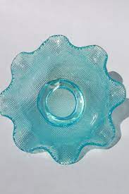 Vintage Aqua Blue Waffle Glass Candy