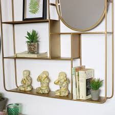 Large Gold Multi Shelf Mirrored Wall Unit