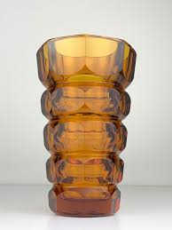 Art Deco Geometric Amber Glass Vase