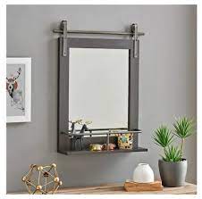 Barndoor Style Wall Mirror W Shelf