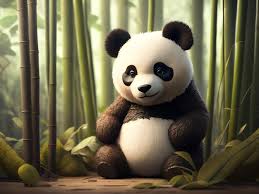 cute panda with bamboo background for