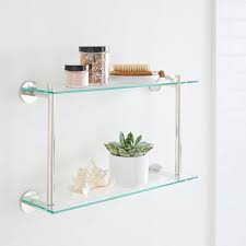 modern overhang double glass bathroom shelf