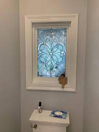 Choosing stained glass for your bathroom is a great experience, and our talented designers will help you find a piece that you'll love for years to come. All Clear Beveled Window Installed In A Client S Bathroom