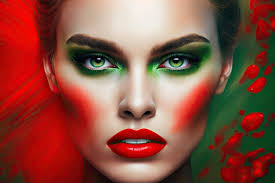beautiful makeup with red female lips