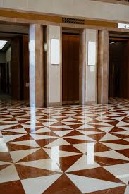 a hallway with a large floor