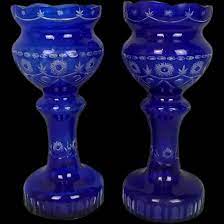 Bristol Blue Cut Glass Flower Vases