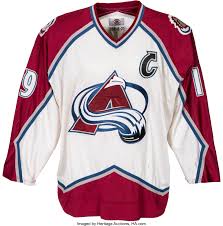 In great shape, no rips or tears. 1998 99 Joe Sakic Game Worn Colorado Avalanche Jersey Hockey Lot 81795 Heritage Auctions