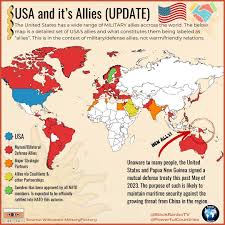 Powerful Countries on Instagram: "Map of all the allies of the United  States (militarily and defense speaking). Did any of these countries  surprise you? Did you expect other countries to be highlighted