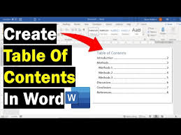 a table of contents in microsoft word