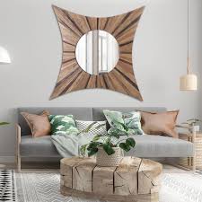 Artful Living Design Higinio Modern 36 In W X 1 5 In H D X 36 In H Irregular Wooden Nature Themed Brown Framed Wall Mirror