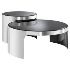 Silver, round, coffee tables : Eichholtz Piemonte Modern Black Glass Silver Base Round Round Coffee Table Set Of 2 31 W 40 W Kathy Kuo Home