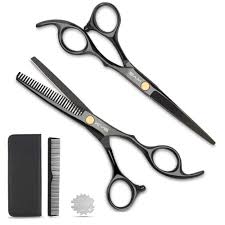 To trim the hair in a way that is comfortable for your dog and looks right, you'll need more than a standard pair of scissors. Hair Scissors Set Kyg Hairdressing Scissors 2 Sharp Thinning Scissors Precise Haircuts Stainless Steel With 1 Comb 16 5cm For Each Hair Black Kyg