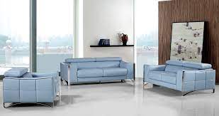 modern light blue leather sofa set